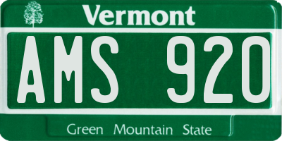 VT license plate AMS920