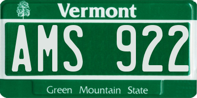 VT license plate AMS922