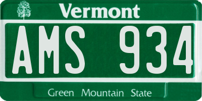VT license plate AMS934