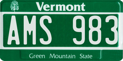 VT license plate AMS983