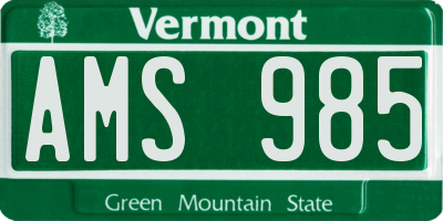 VT license plate AMS985