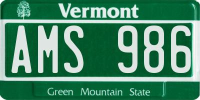 VT license plate AMS986