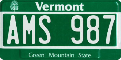 VT license plate AMS987
