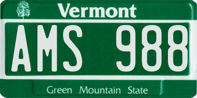 VT license plate AMS988