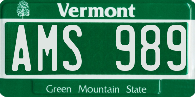 VT license plate AMS989