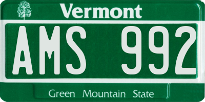 VT license plate AMS992