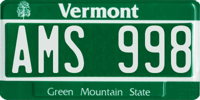 VT license plate AMS998