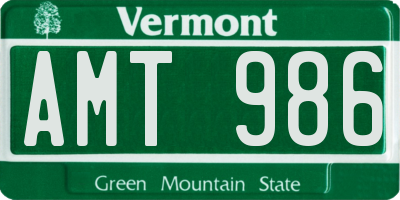 VT license plate AMT986