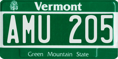 VT license plate AMU205