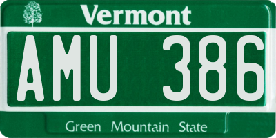 VT license plate AMU386