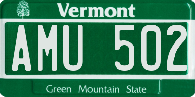 VT license plate AMU502