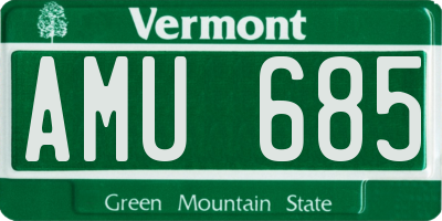 VT license plate AMU685