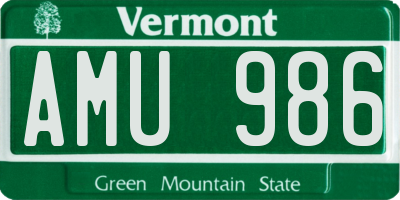 VT license plate AMU986