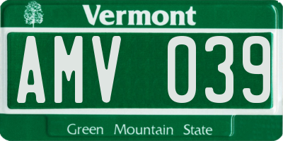 VT license plate AMV039
