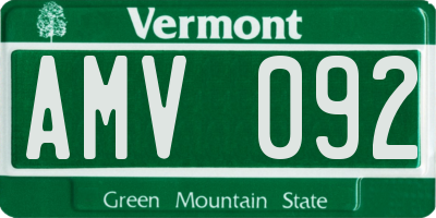 VT license plate AMV092