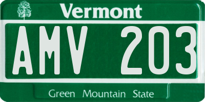 VT license plate AMV203