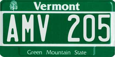 VT license plate AMV205