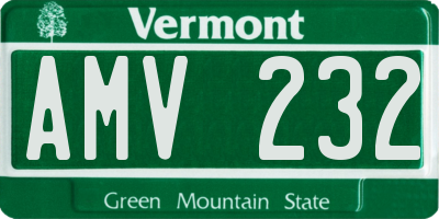 VT license plate AMV232