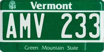 VT license plate AMV233