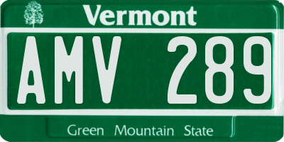 VT license plate AMV289