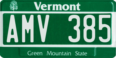 VT license plate AMV385