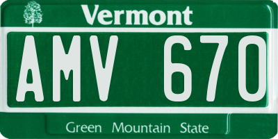 VT license plate AMV670