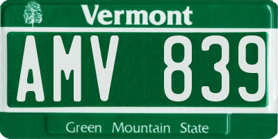 VT license plate AMV839
