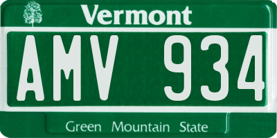 VT license plate AMV934