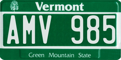 VT license plate AMV985