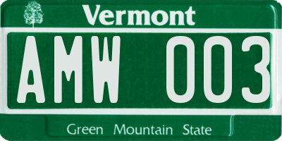 VT license plate AMW003