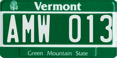 VT license plate AMW013
