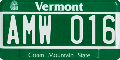 VT license plate AMW016