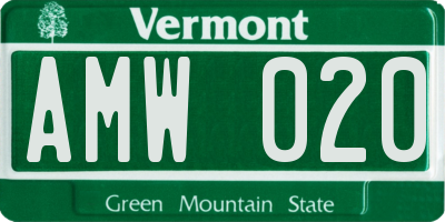 VT license plate AMW020