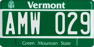 VT license plate AMW029