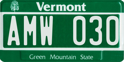 VT license plate AMW030