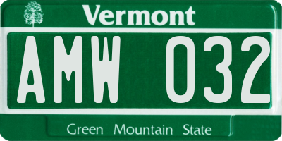 VT license plate AMW032