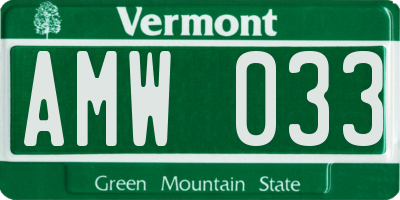 VT license plate AMW033