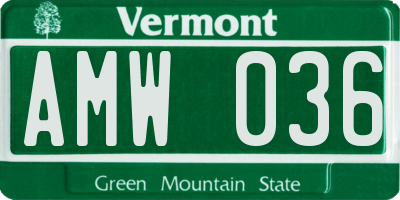 VT license plate AMW036