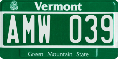 VT license plate AMW039