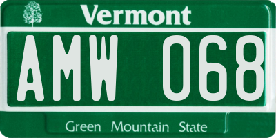 VT license plate AMW068