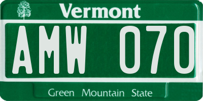 VT license plate AMW070