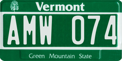 VT license plate AMW074
