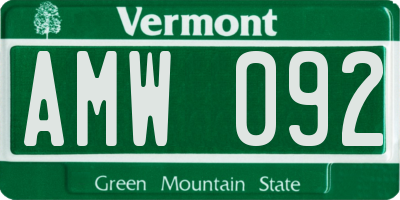 VT license plate AMW092