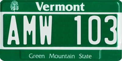 VT license plate AMW103