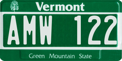 VT license plate AMW122