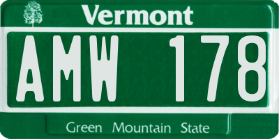 VT license plate AMW178