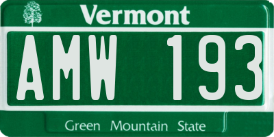 VT license plate AMW193