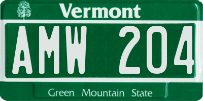 VT license plate AMW204
