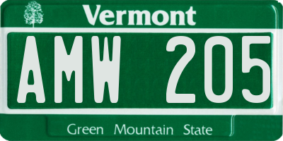VT license plate AMW205