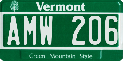 VT license plate AMW206